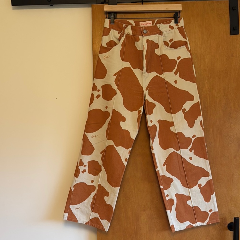 Lisa says Gah Brown and White Cow Print Pants